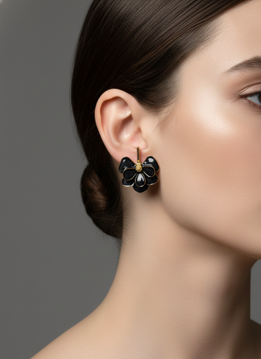 Petal Bloom Statement Earrings Black