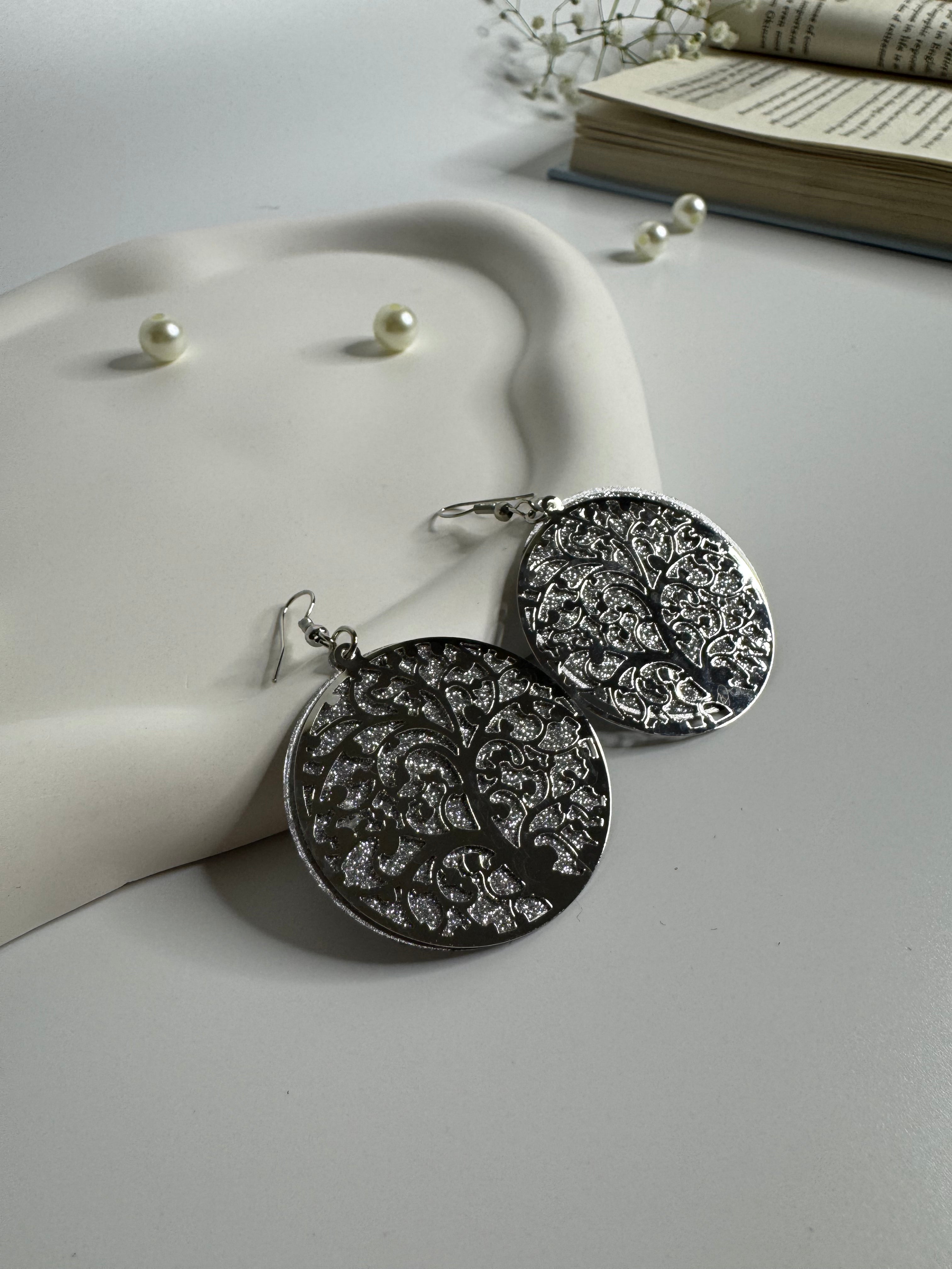 Silver Bloom Cutwork Disc Earrings