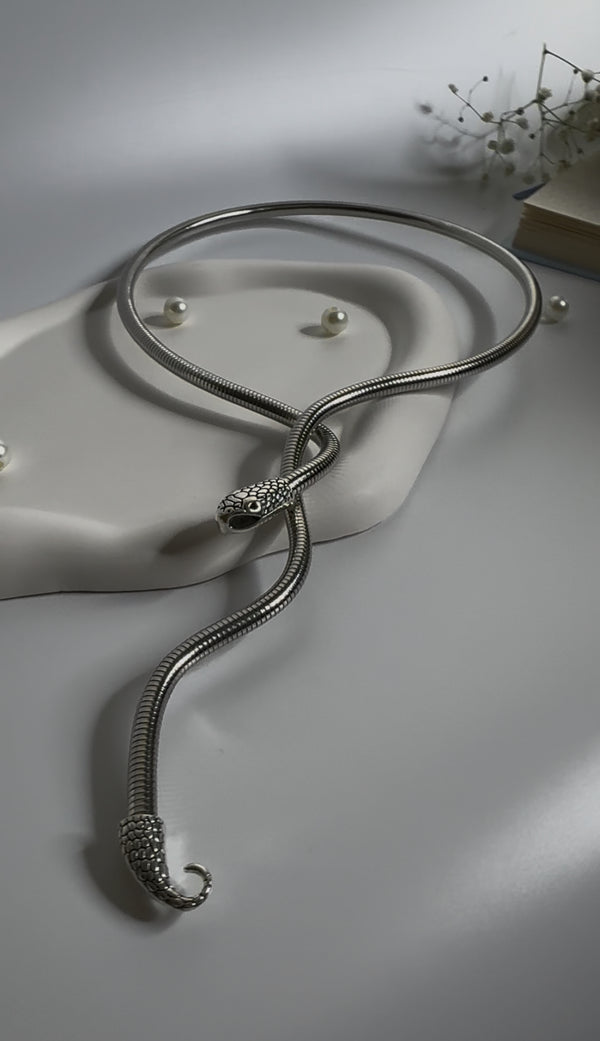 Twist Drop Snake Chain Necklace Silver