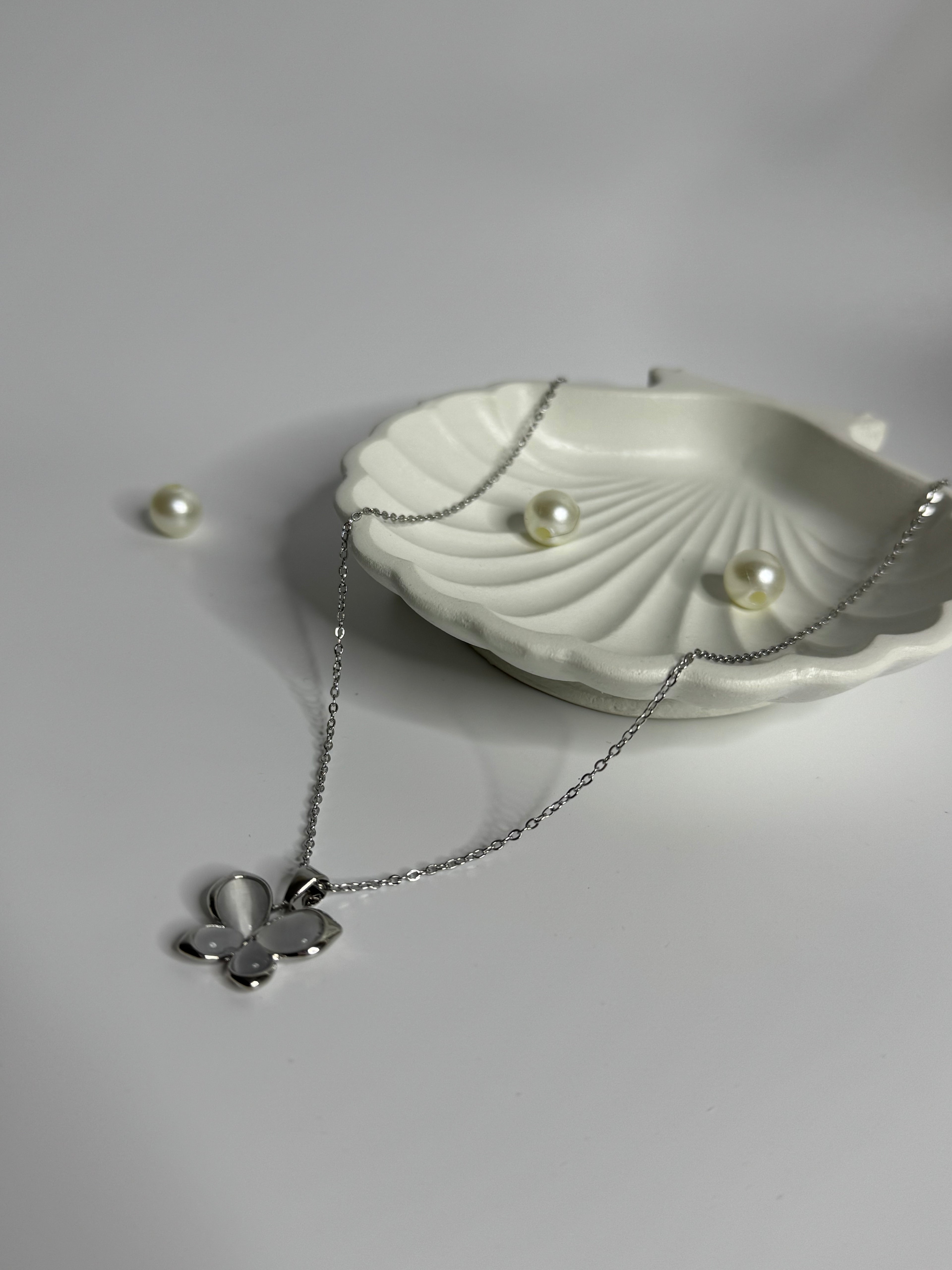Elegant Butterfly Pendant Necklace Silver
