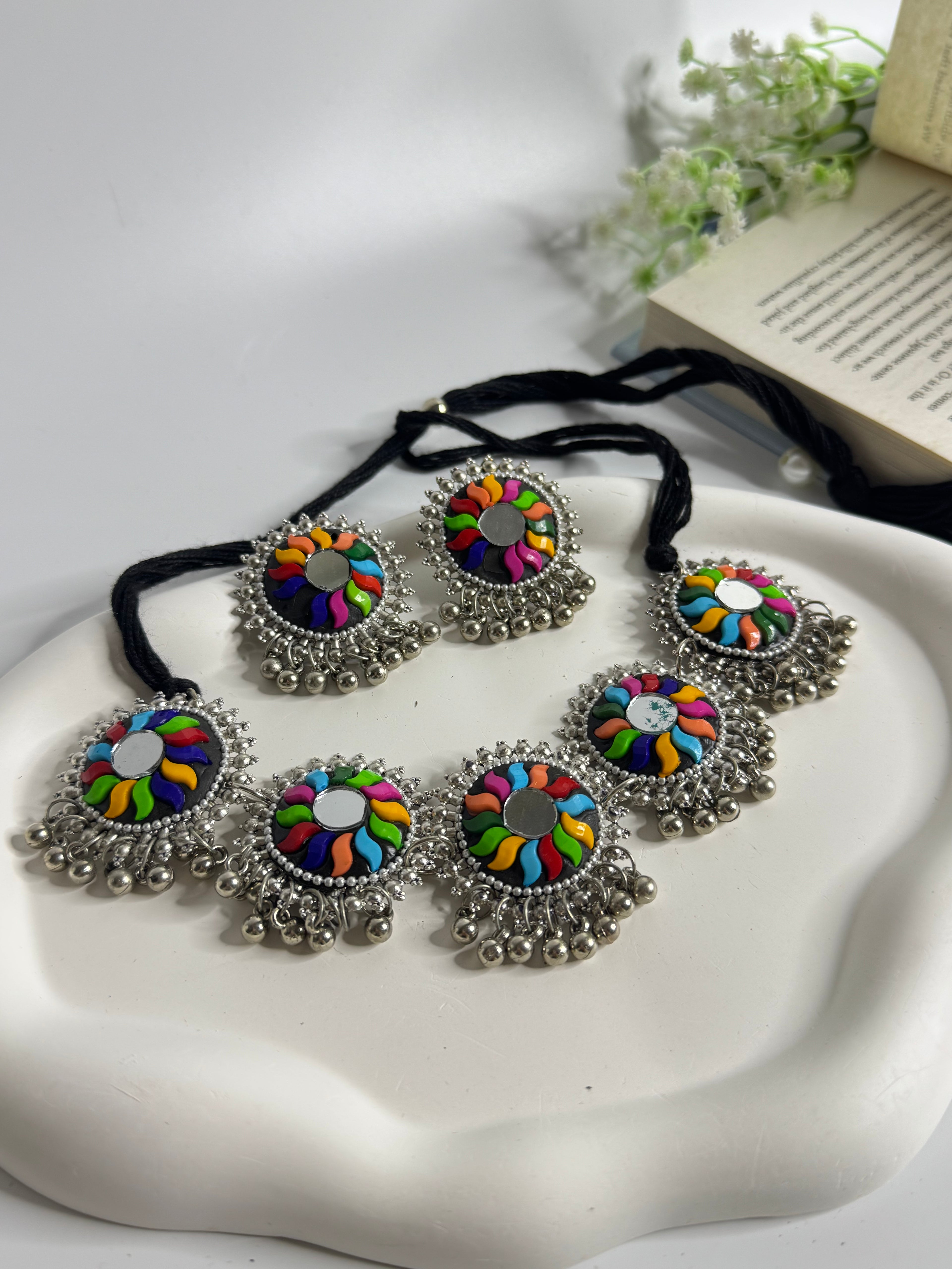 Rangoli Disc Oxidised Choker Set