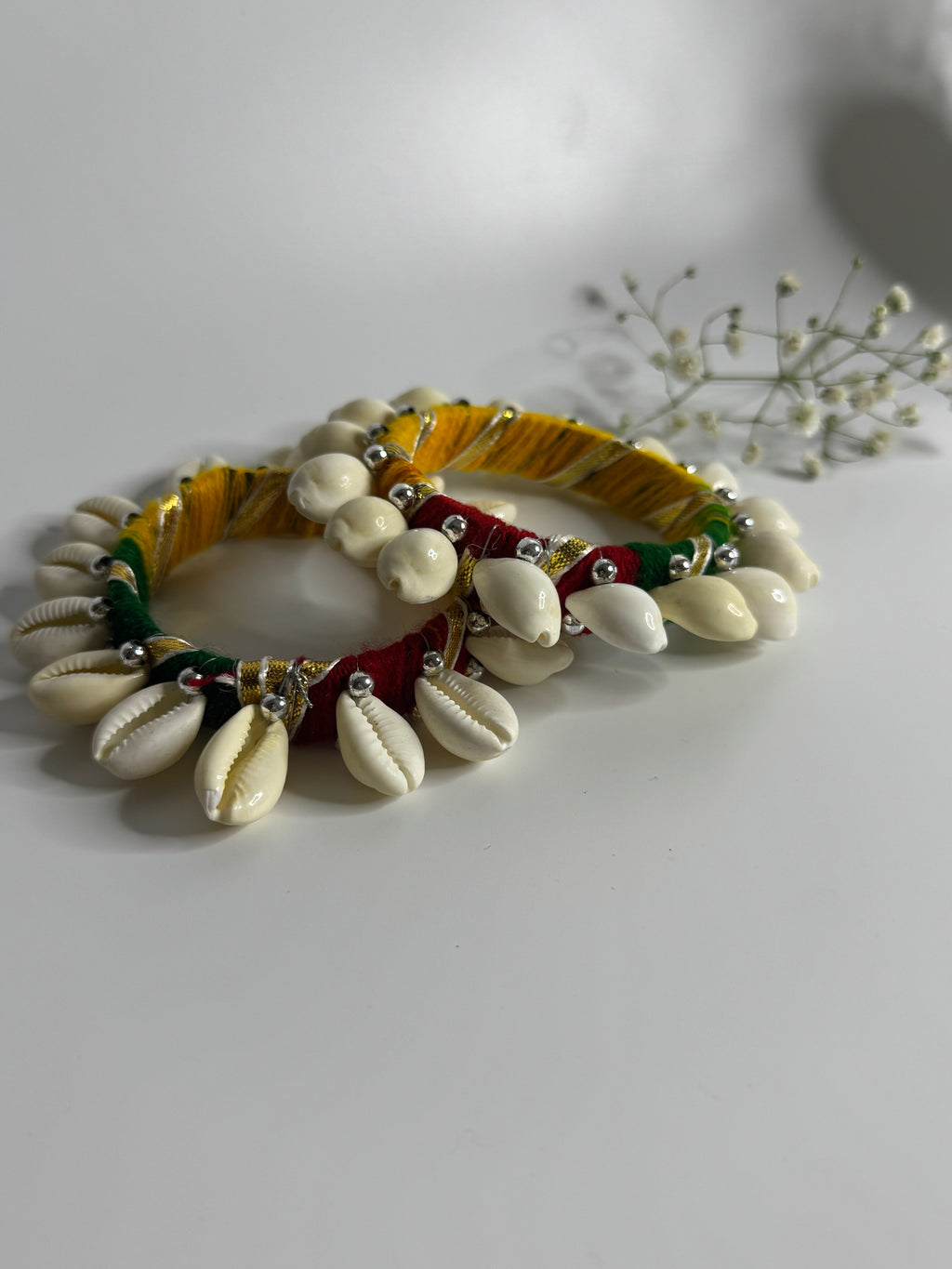 Fabric Wrapped Shell Charm Bracelet Set Multicolour