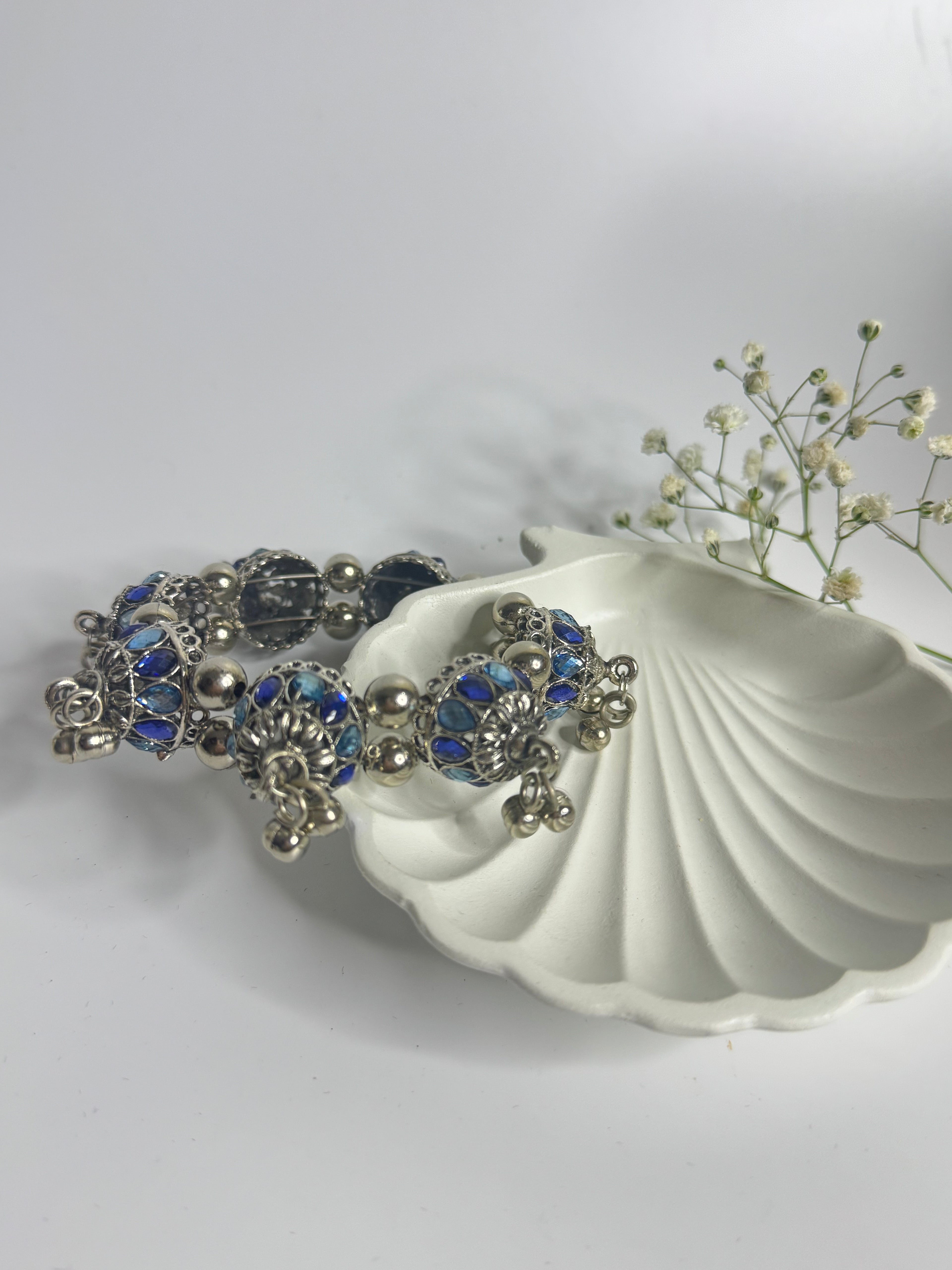 Jhumki Accent Oxidised Bracelet Silver & Blue
