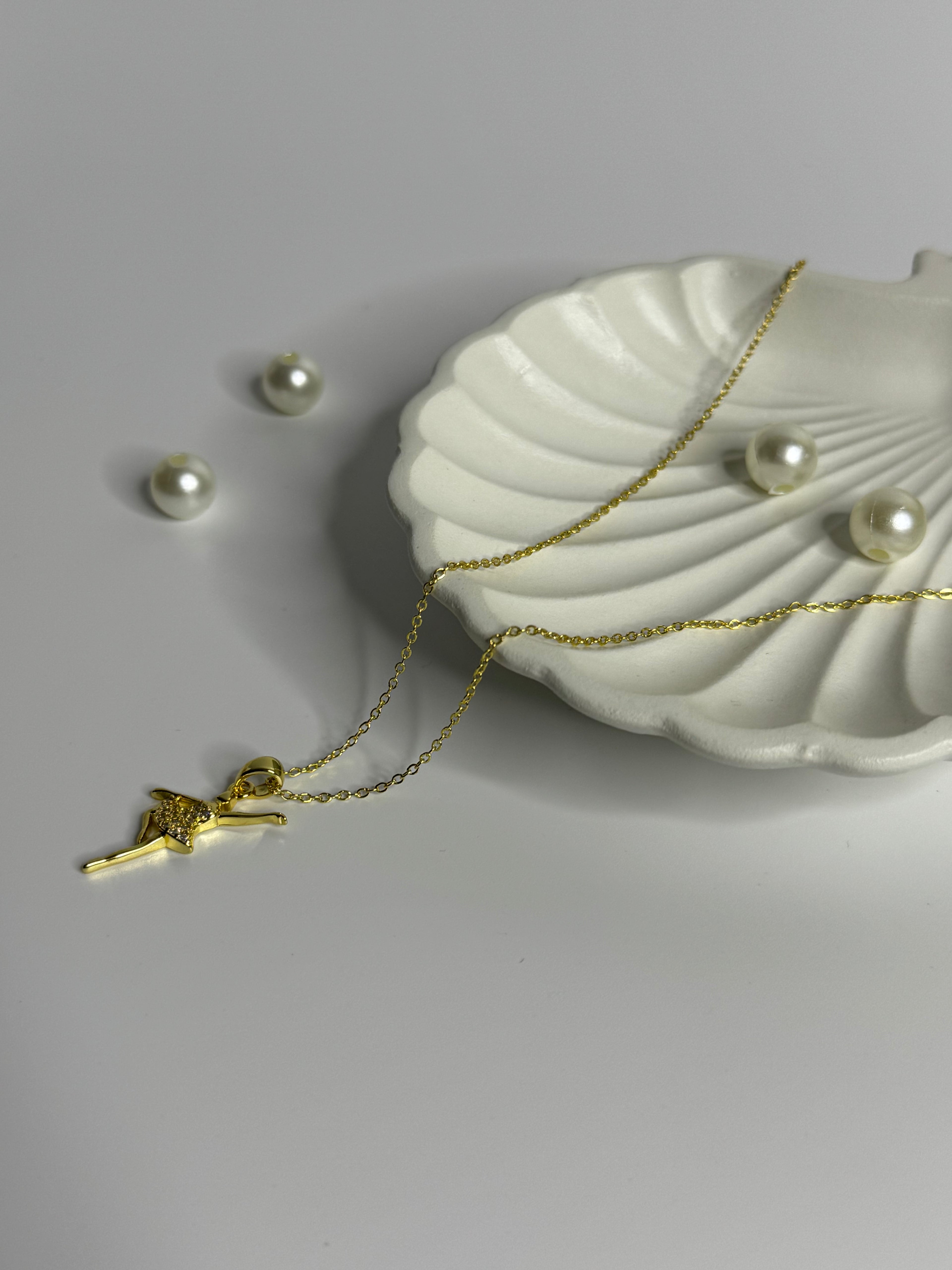 Golden Ballet Dancer Pendant Necklace