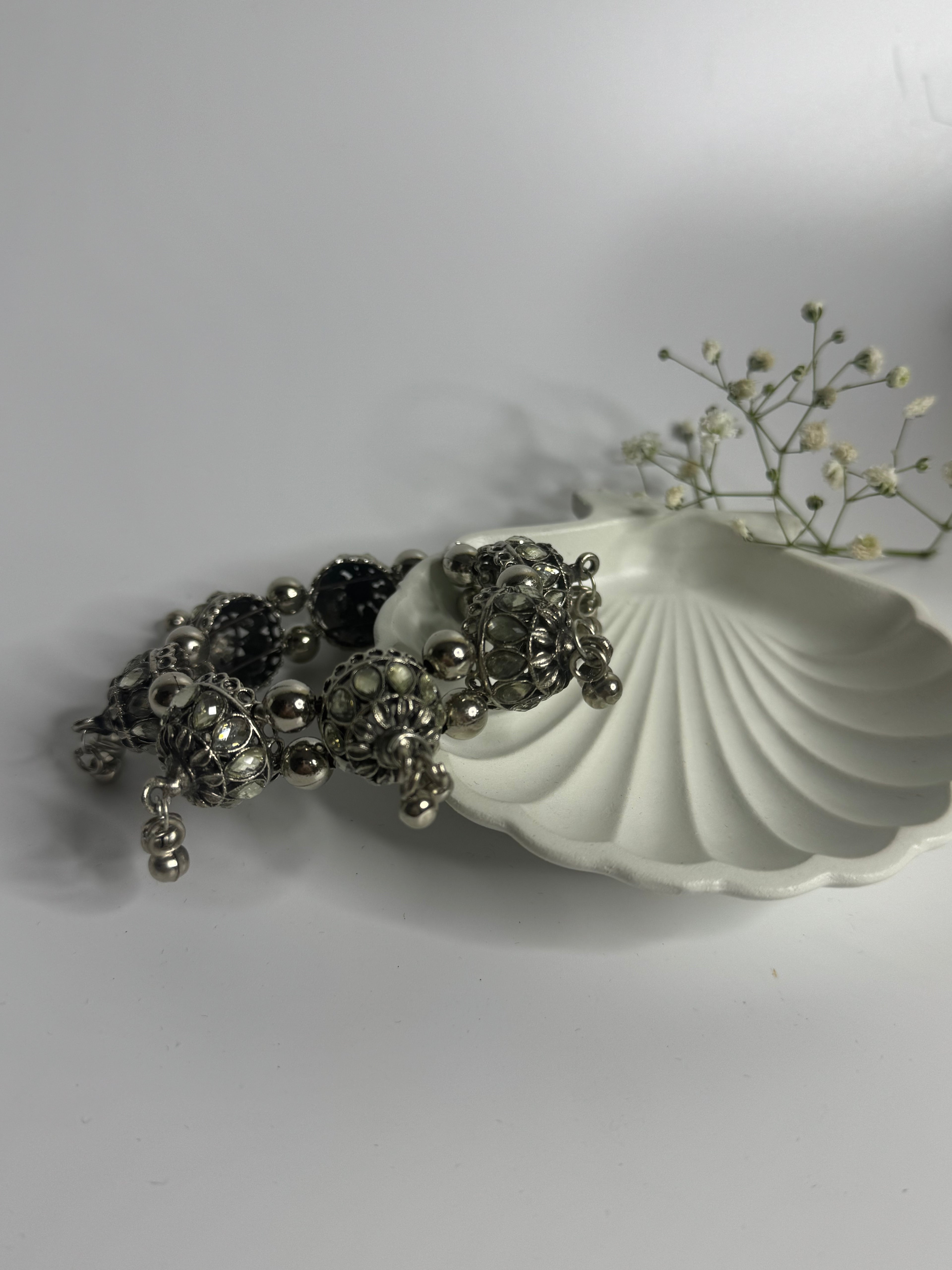Jhumki Accent Oxidised Bracelet Silver