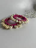 Fabric Wrapped Shell Charm Bracelet Set Pink