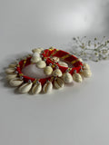 Fabric Wrapped Shell Charm Bracelet Set Red