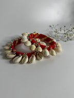 Fabric Wrapped Shell Charm Bracelet Set Red
