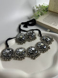 Taditional Mirror Disc Oxidised Choker Set