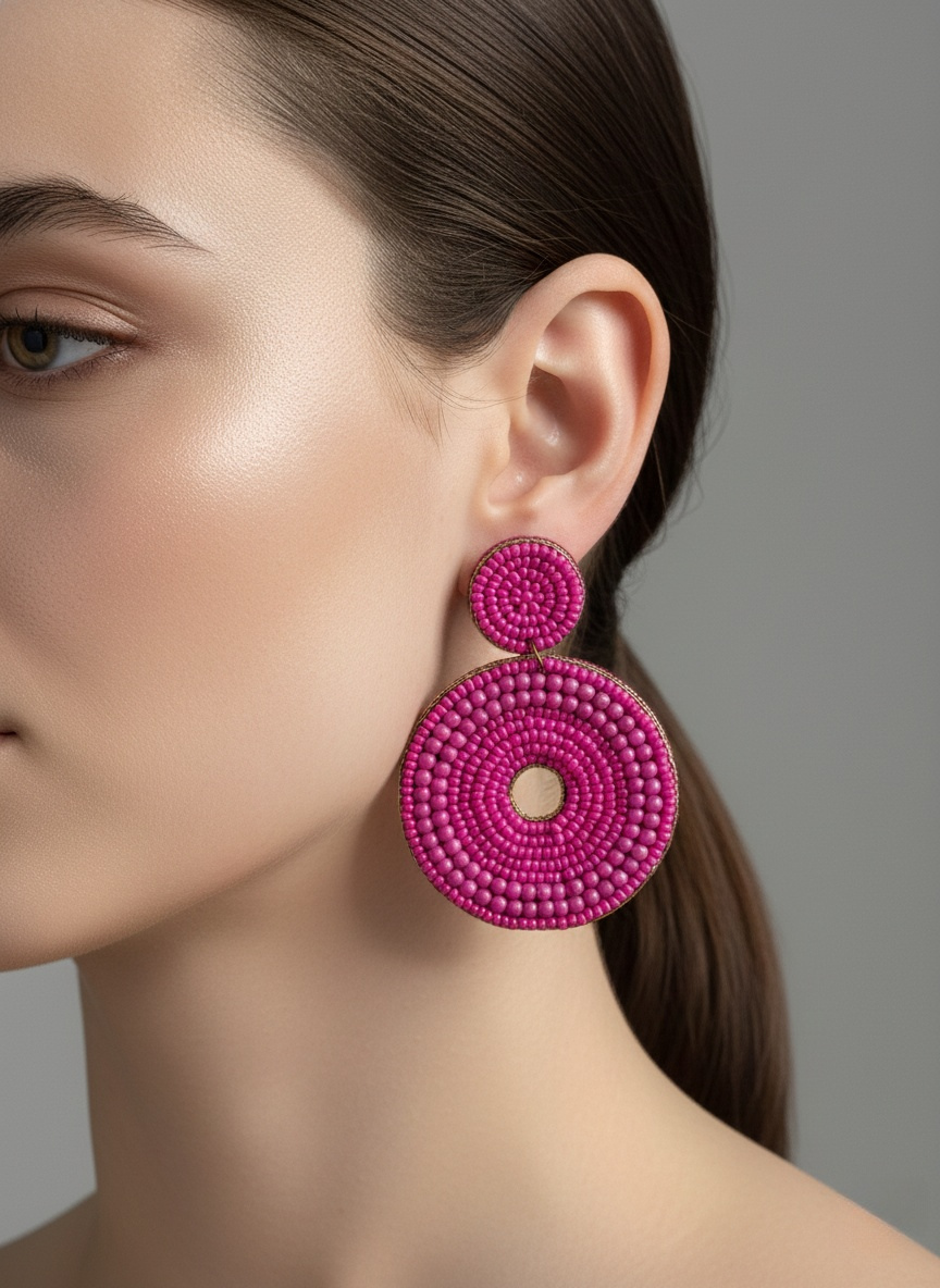 Pink Beaded Handmade Statement Earrings