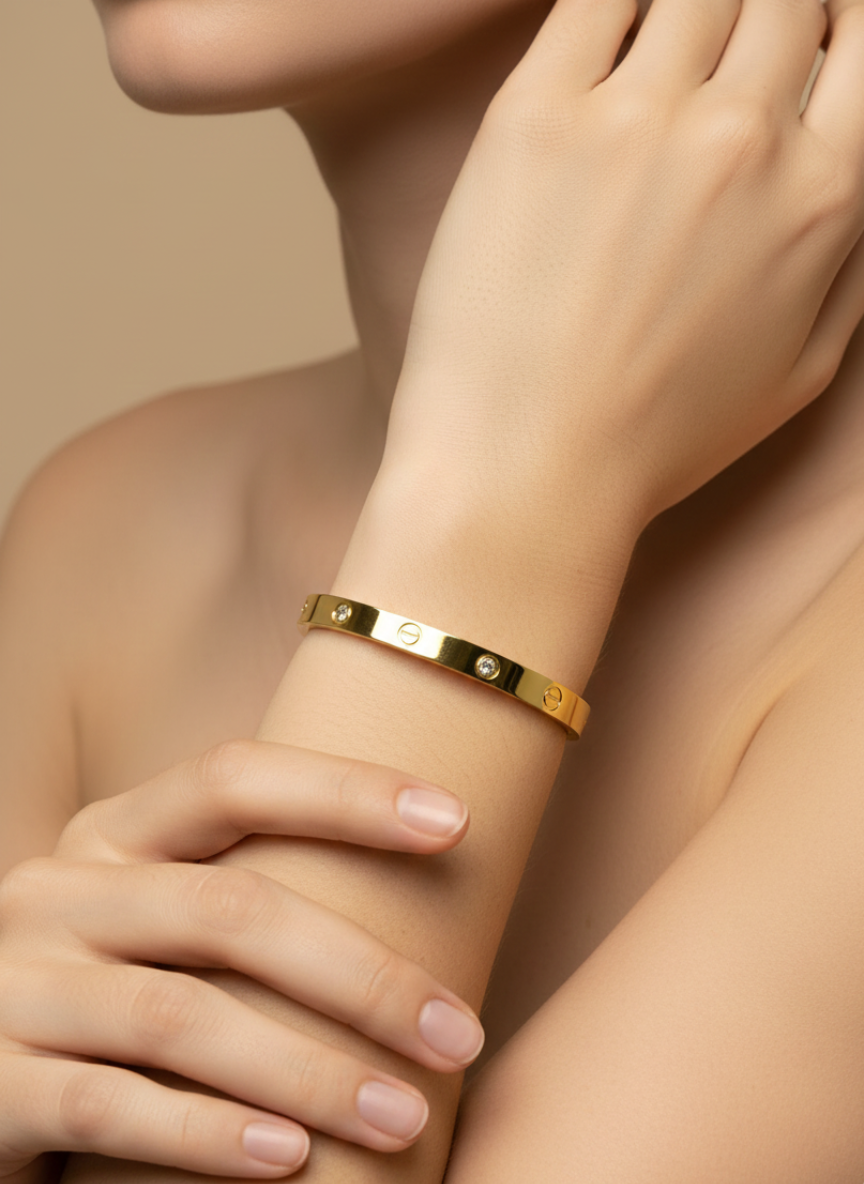 Anti-Tarnish Gold Stud Detail Bangle