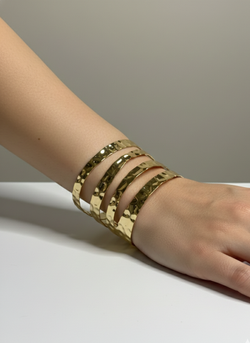 Textured Gold Brass Wide Bracelet
