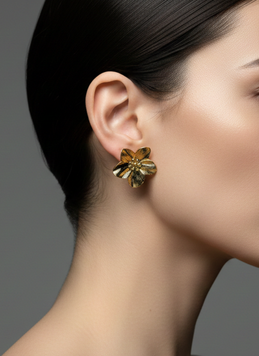 Golden Petal Stud Earrings