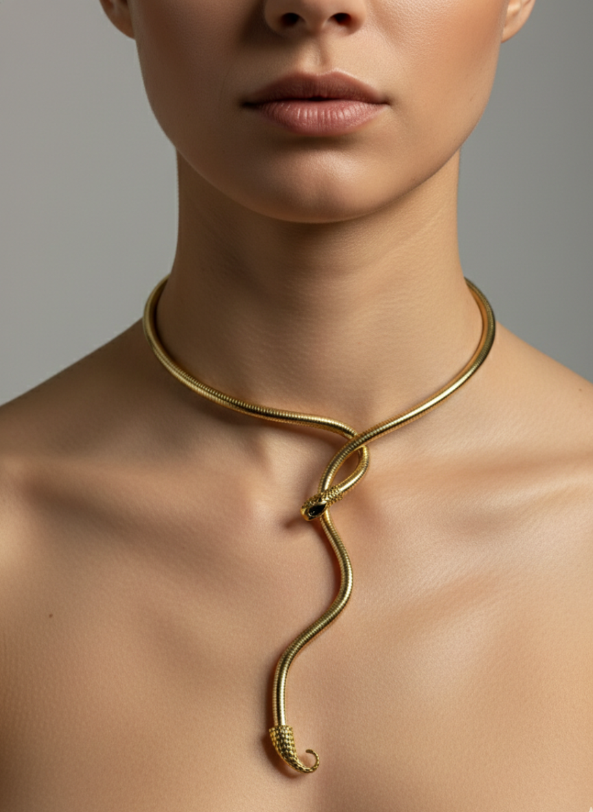 Twist Drop Snake Chain Necklace Gold