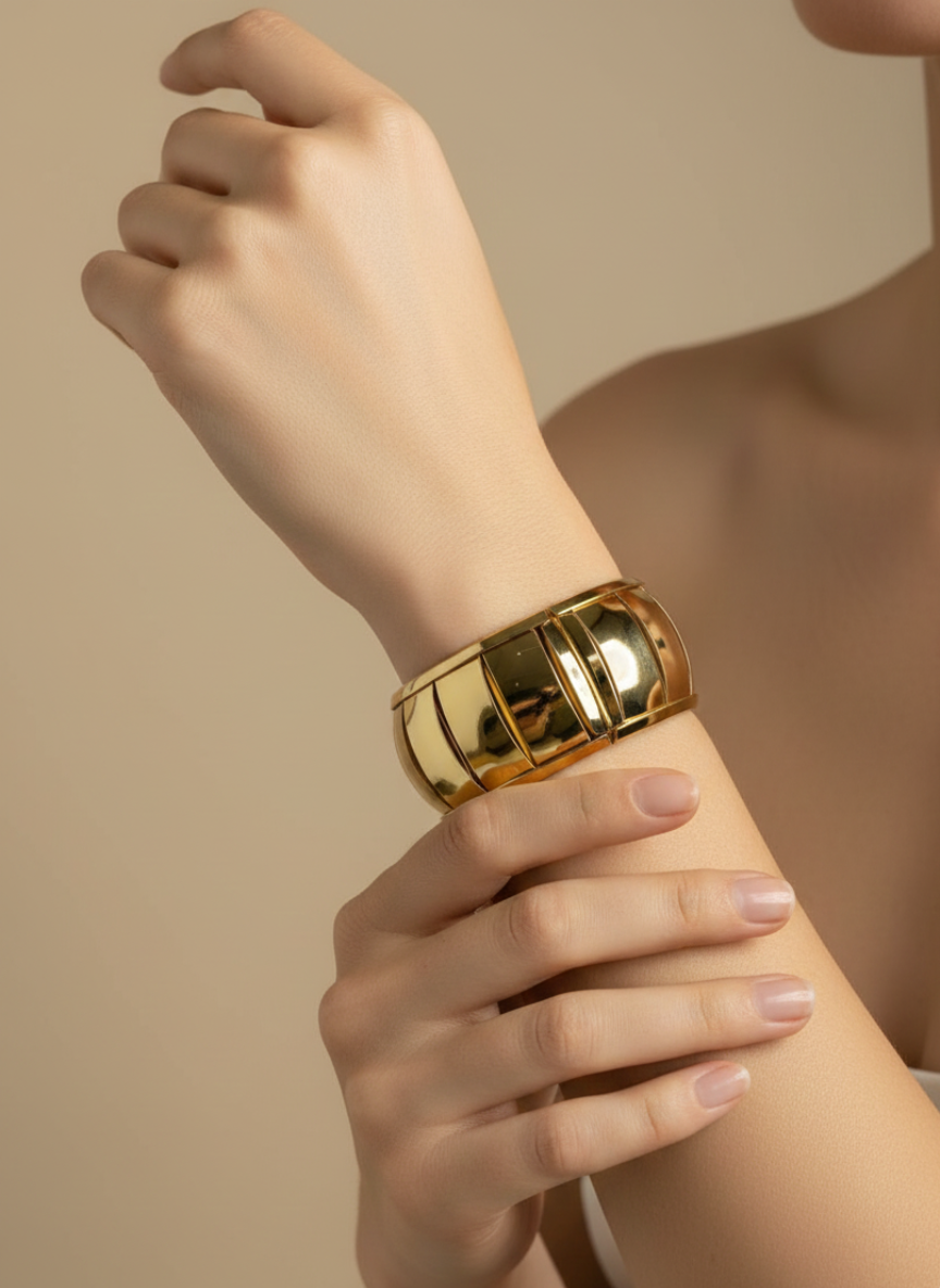 Gold Panel Statement Cuff Bracelet