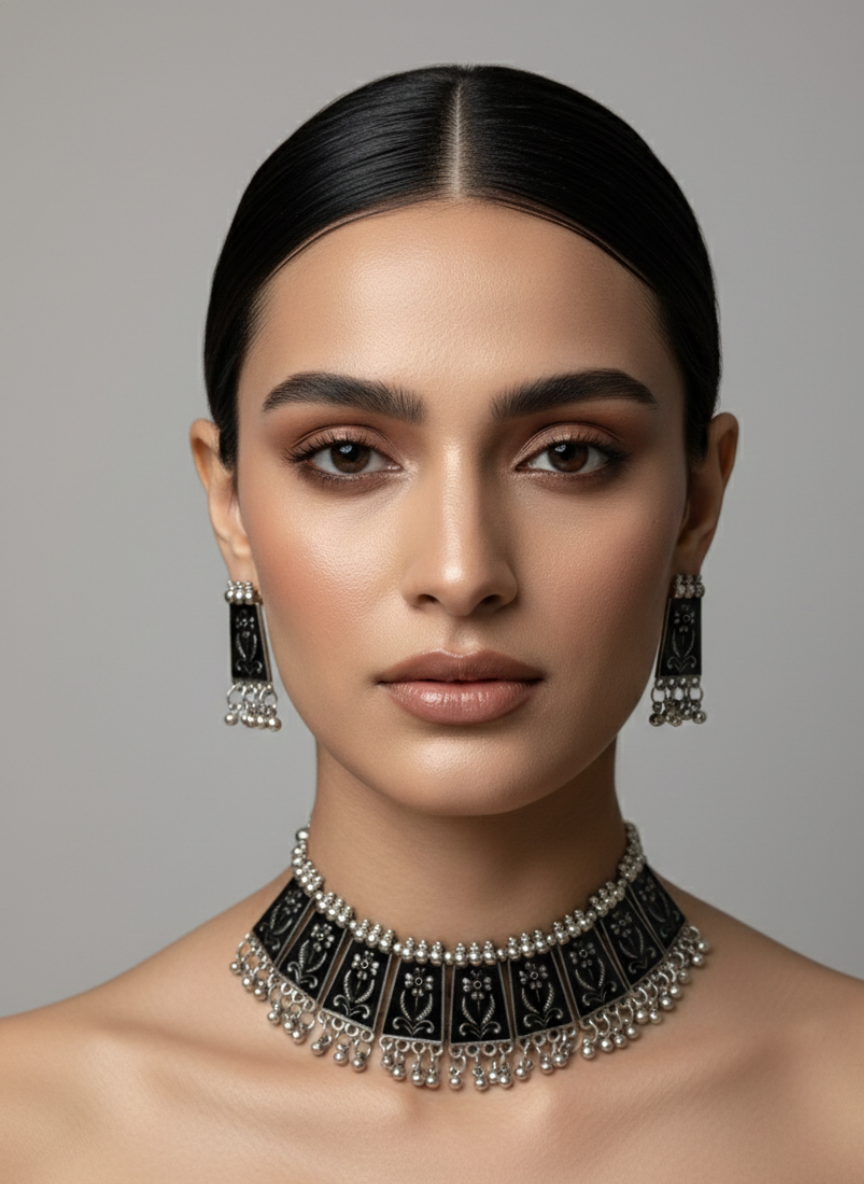 Saanjh Panel Oxidised Choker Set