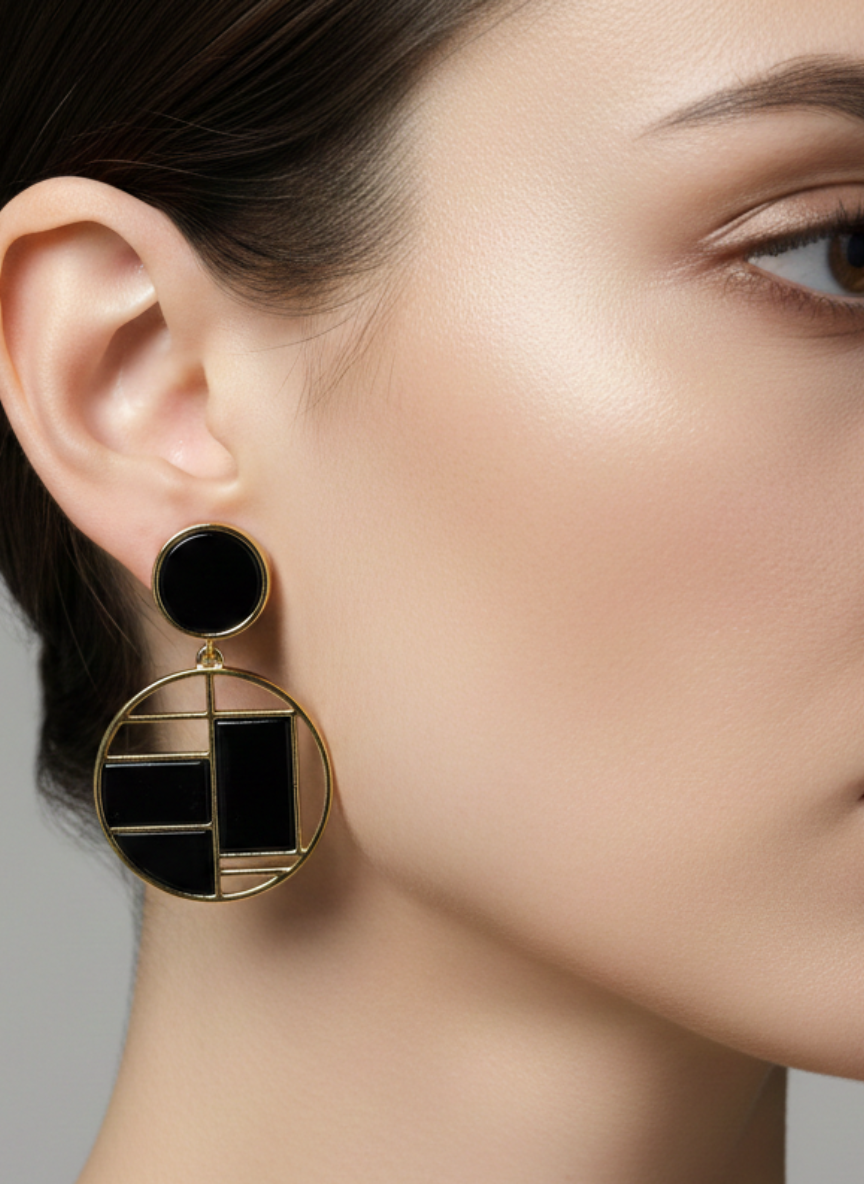 Geometric Frame Statement Earrings Black
