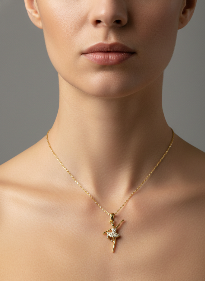 Golden Ballet Dancer Pendant Necklace