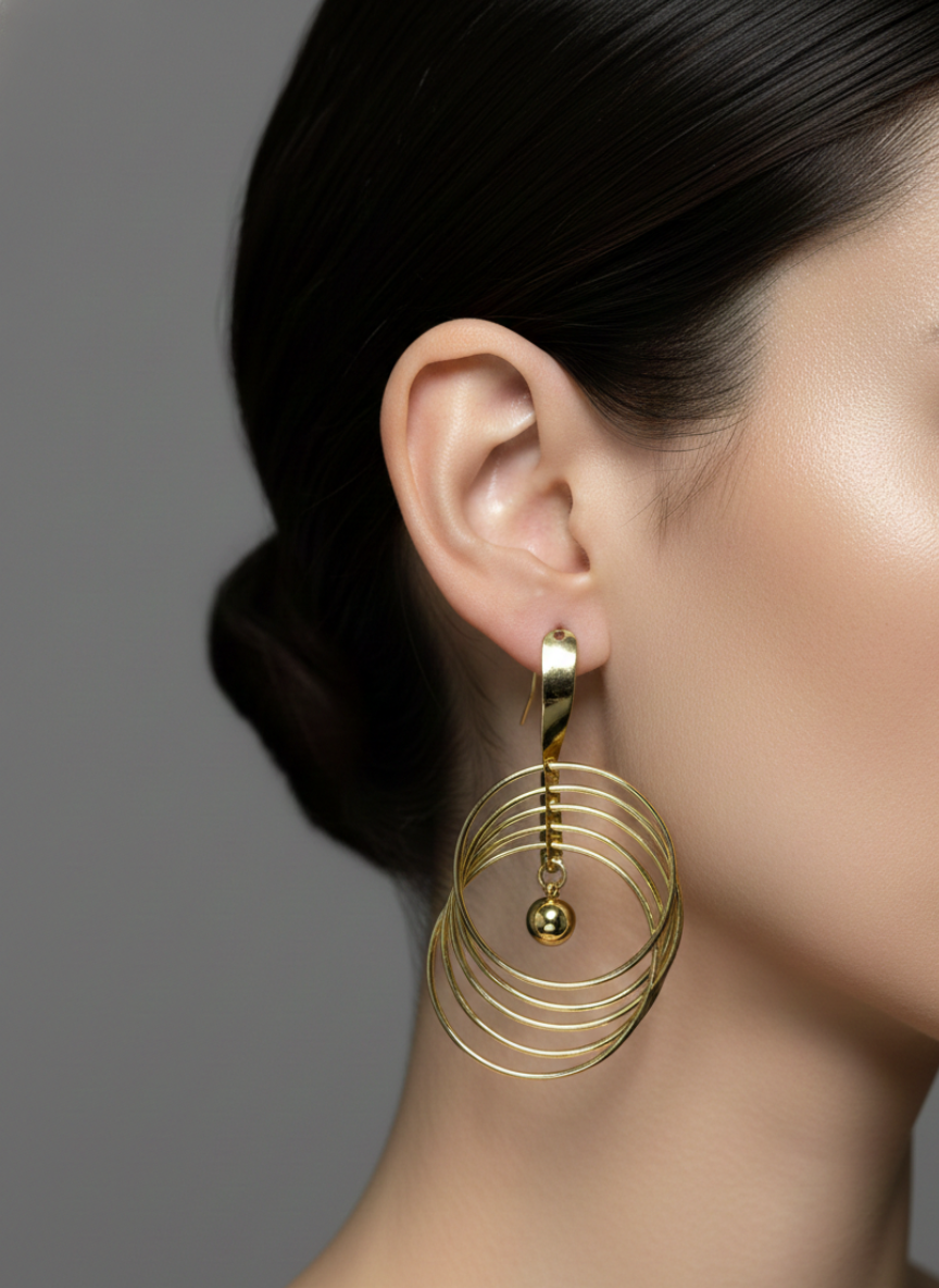 Golden Orbit Spiral Drop Earrings