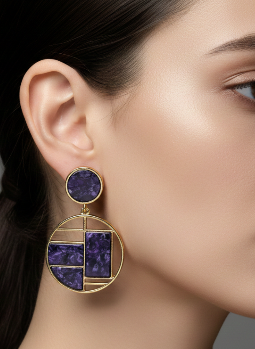 Geometric Frame Statement Earrings Violet