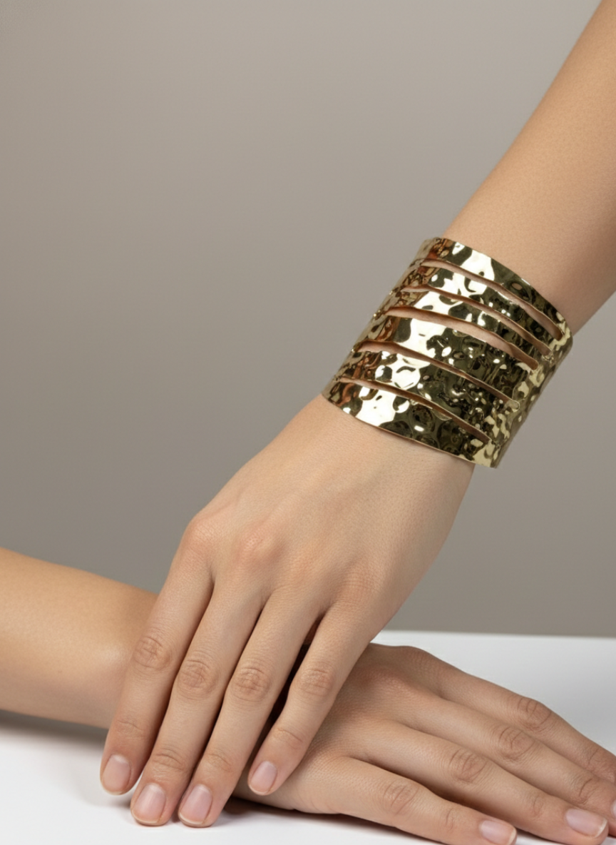Hammered Gold Brass Statement Cuff