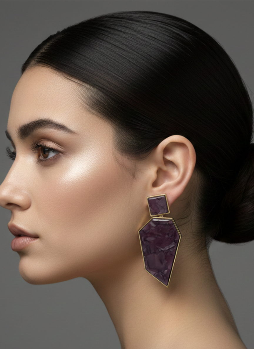 Marbled Edge Statement Earrings Violet