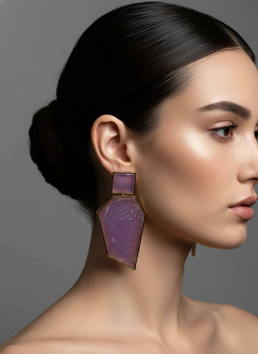 Marbled Edge Statement Earrings Pink