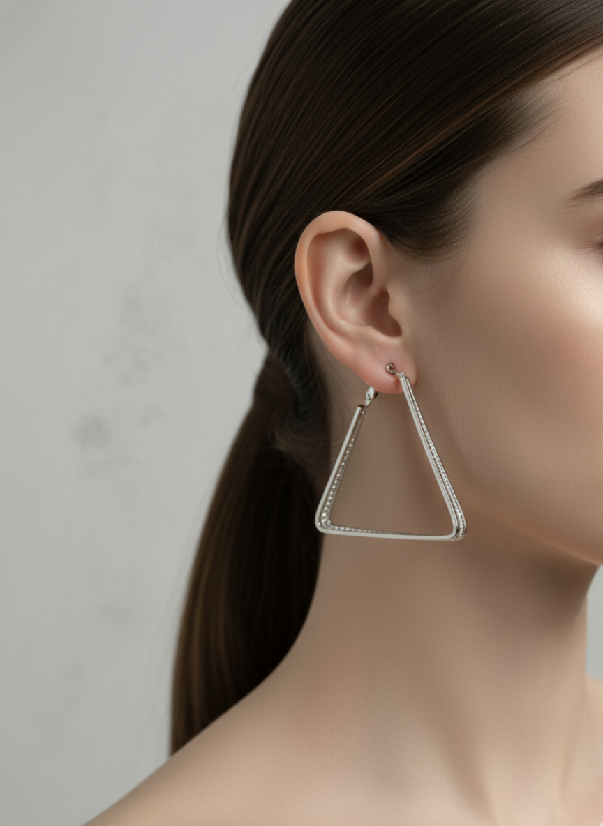 Silver Triangle Hoop Earrings