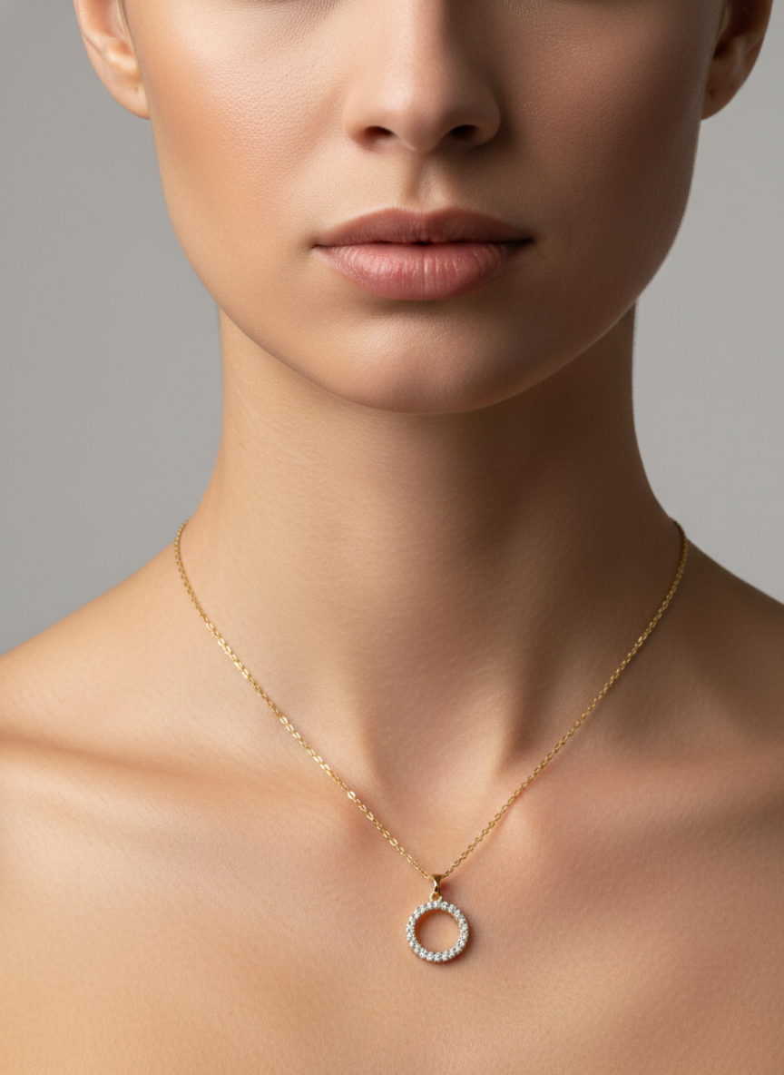Golden Crystal Halo Pendant Necklace