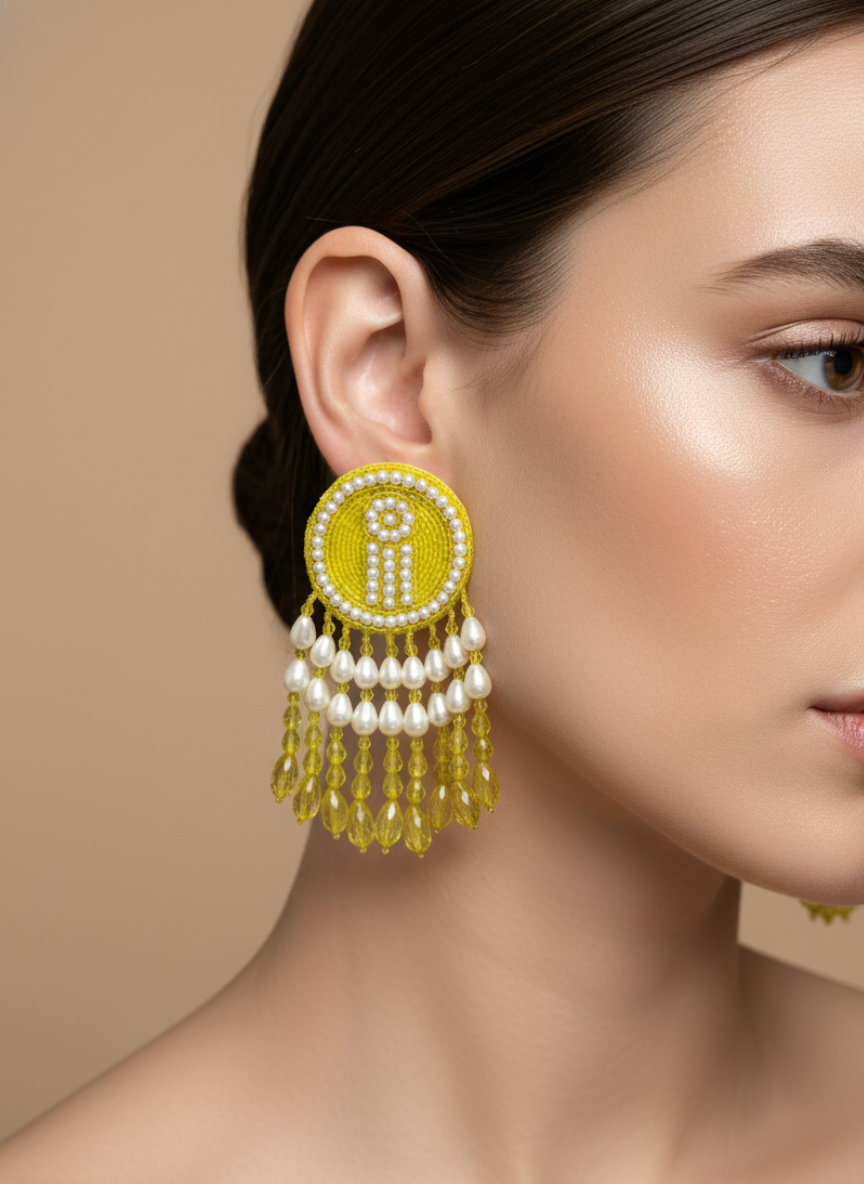 Handmade Disc Layered Drop Earrings Yellow