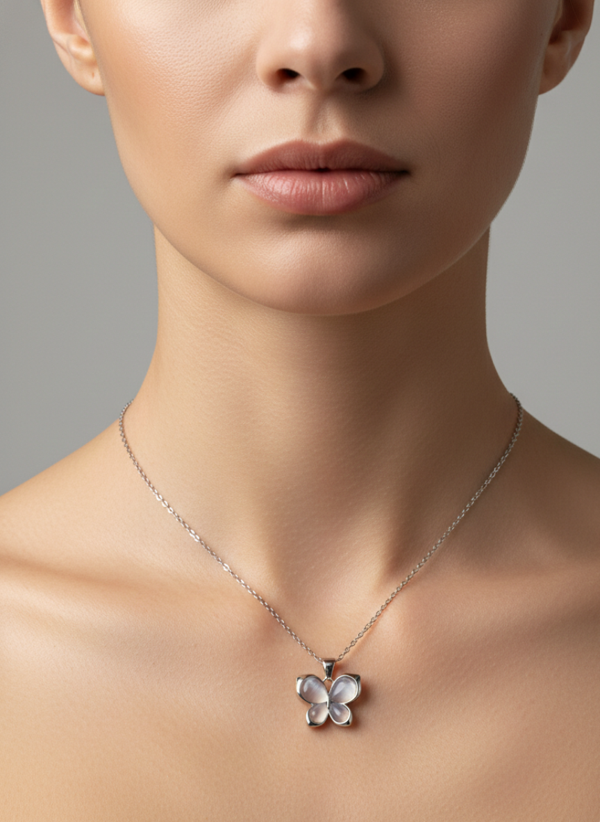 Elegant Butterfly Pendant Necklace Silver