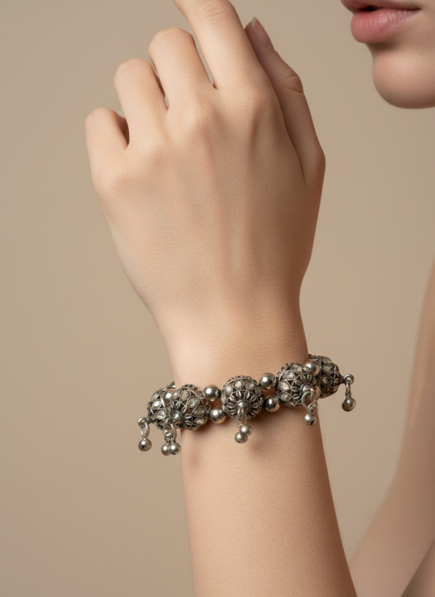 Jhumki Accent Oxidised Bracelet Silver