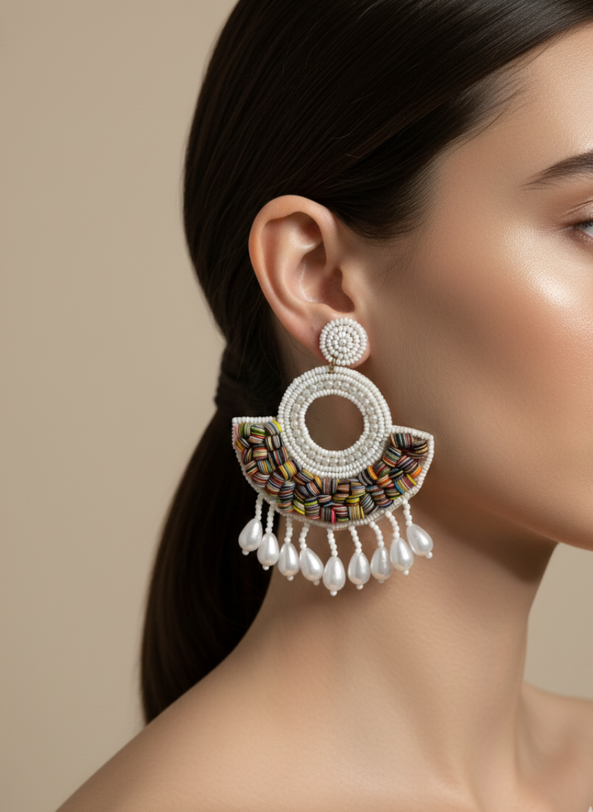 Handmade Beaded Pearl Tassel Earrings