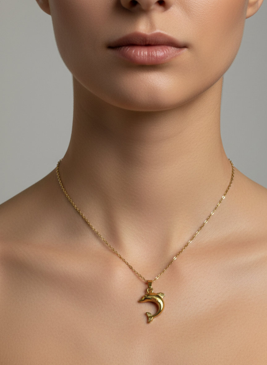 Golden Dolphin Charm Necklace