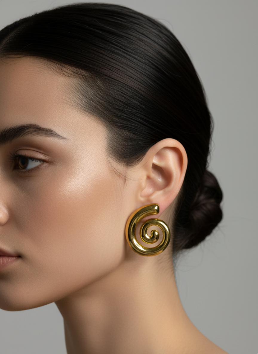 Golden Spiral Stud Earrings