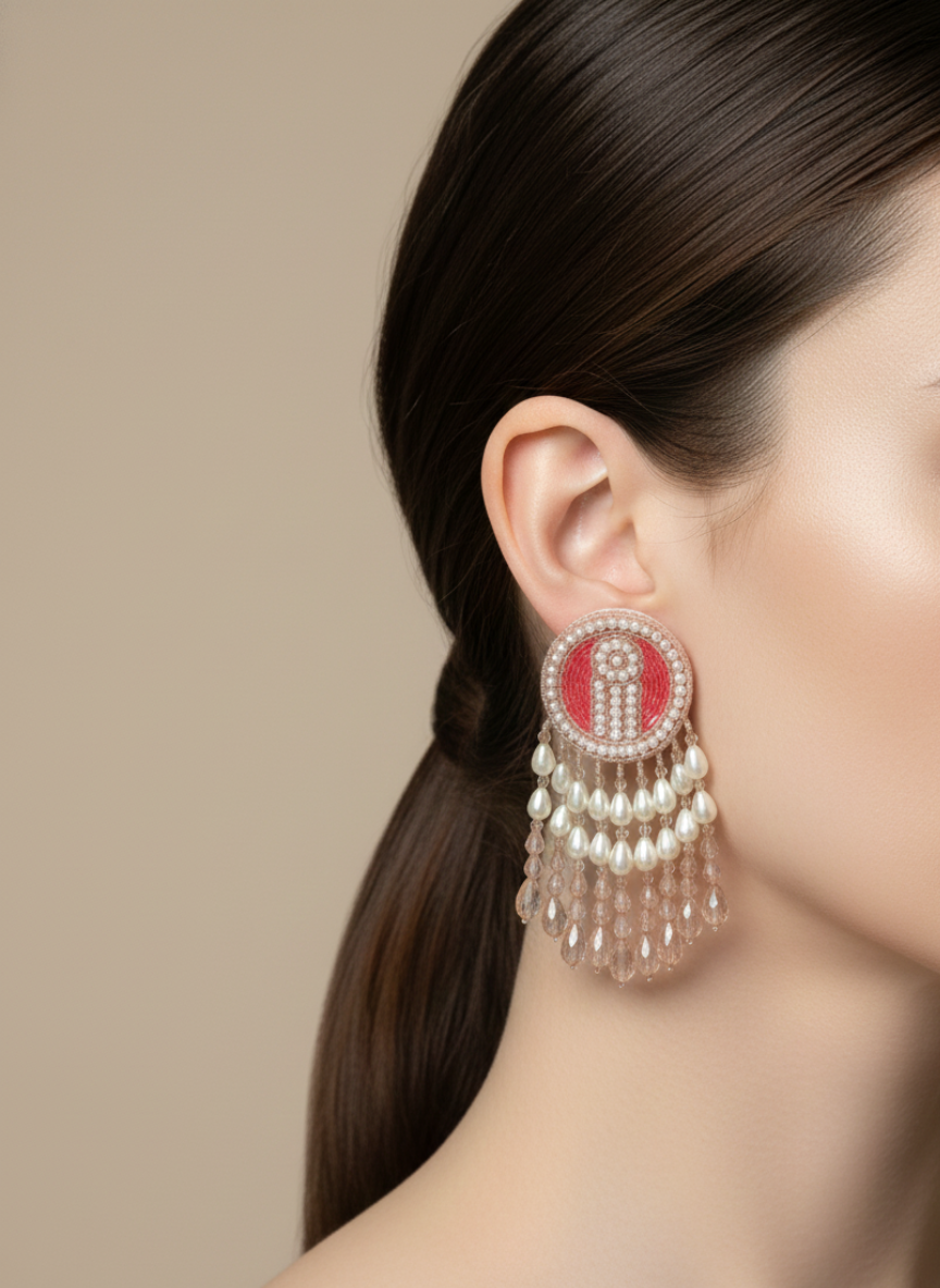 Handmade Disc Layered Drop Earrings Pink