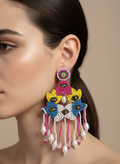 Handmade Beaded Floral Pearl Dangler Earrings