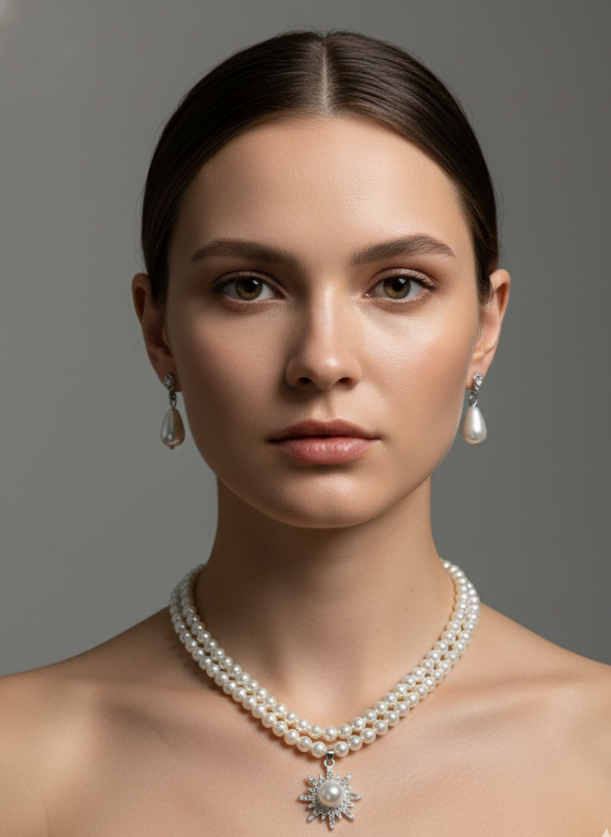 Pearl Star Pendant Necklace & Earring Set