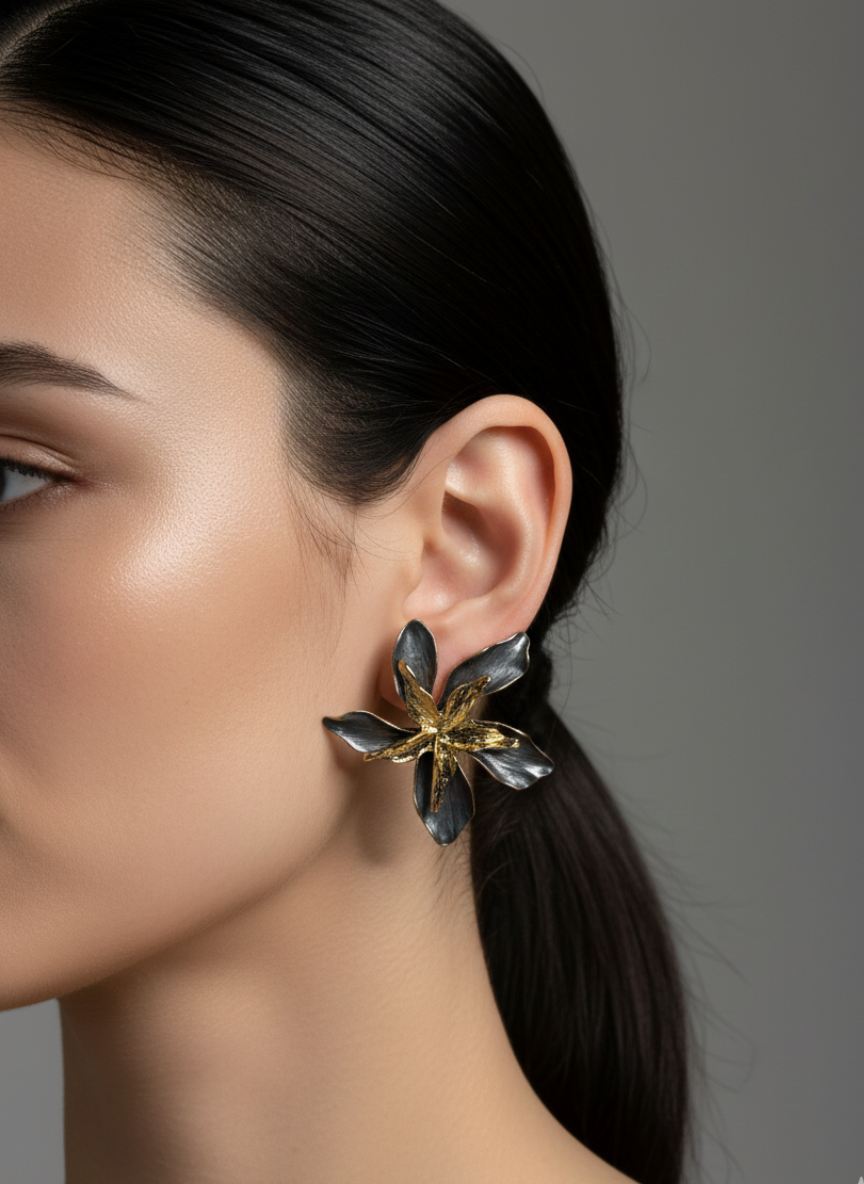 Bloom Statement Earrings Metalic