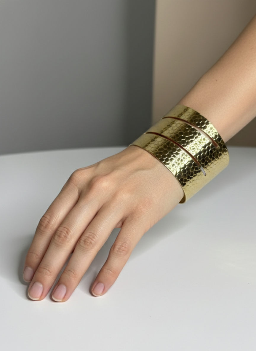Embossed Texture Brass Cuff Bracelet