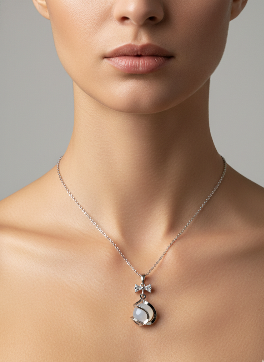 Minimal Abstract Loop Pendant Necklace Silver