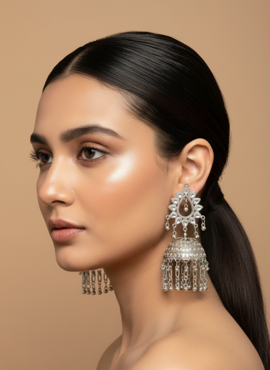 Oxidised Mirror Dome Jhumki Earrings