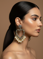 Oxidised Kundan Heart Drop Earrings