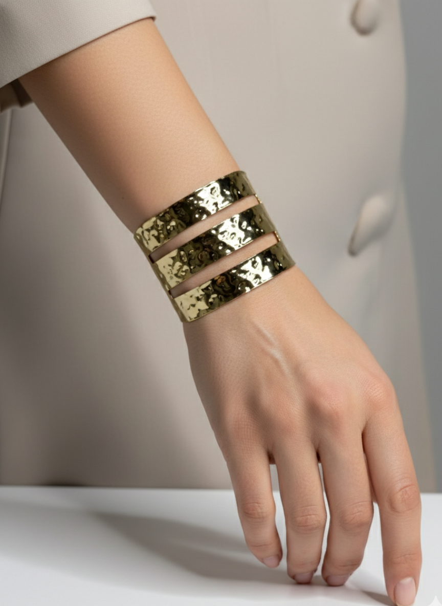 Hammered Shine Brass Cuff Bracelet