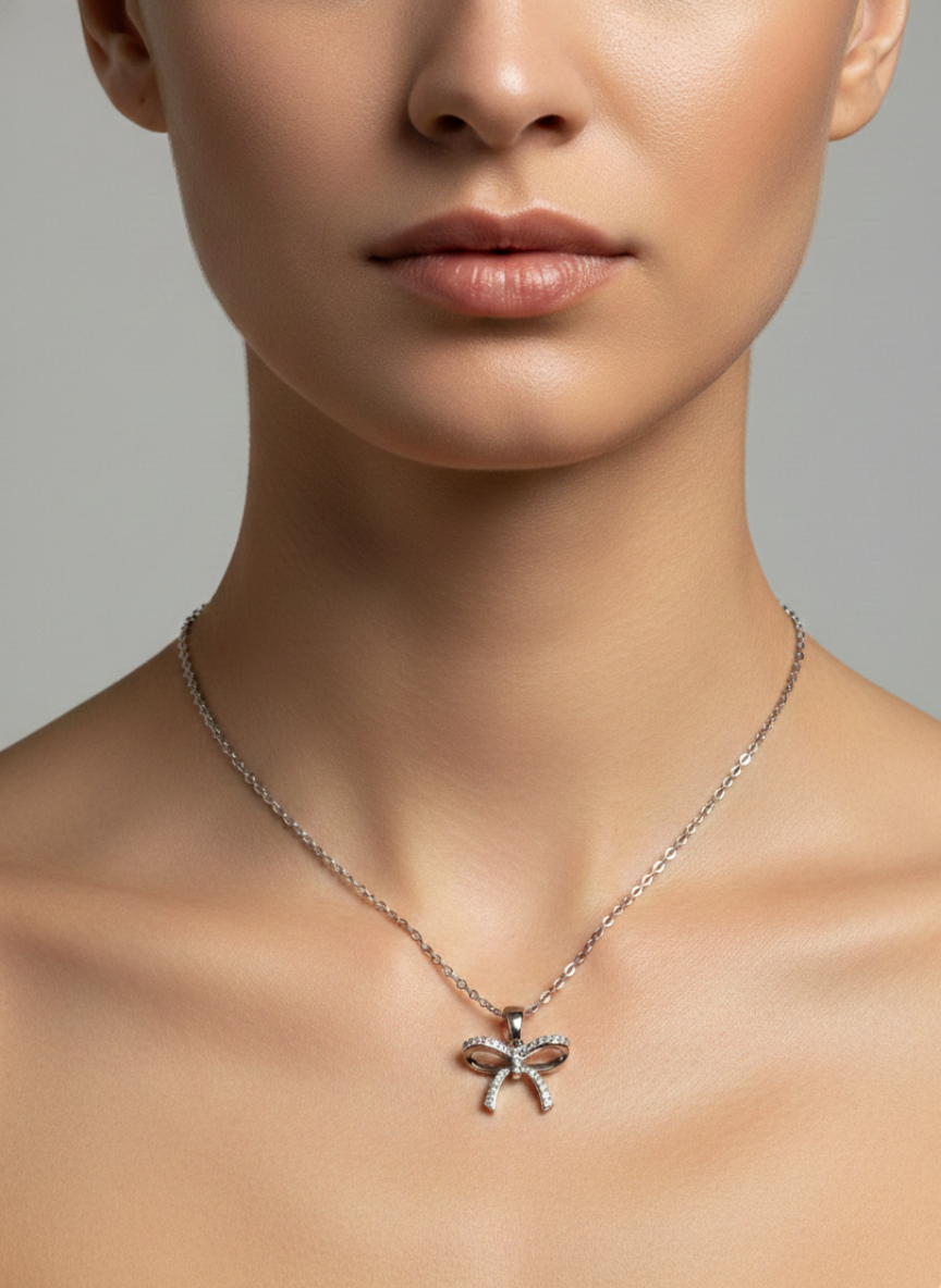 Silver Elegant Bow Pendant Necklace