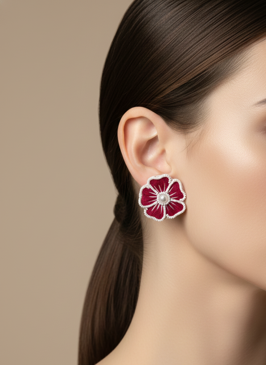 Handmade Petal Bloom Stud Earrings Pink