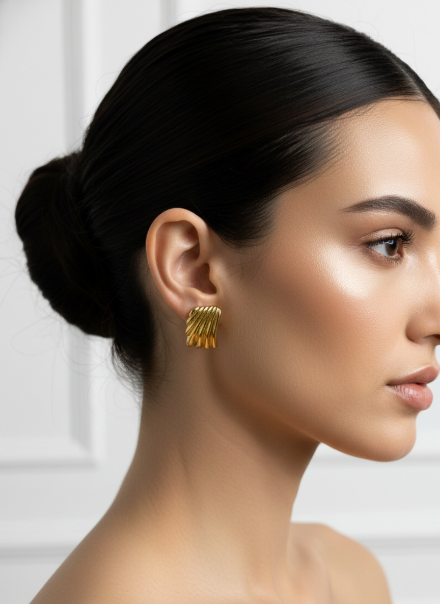 Golden Wave Stud Earrings