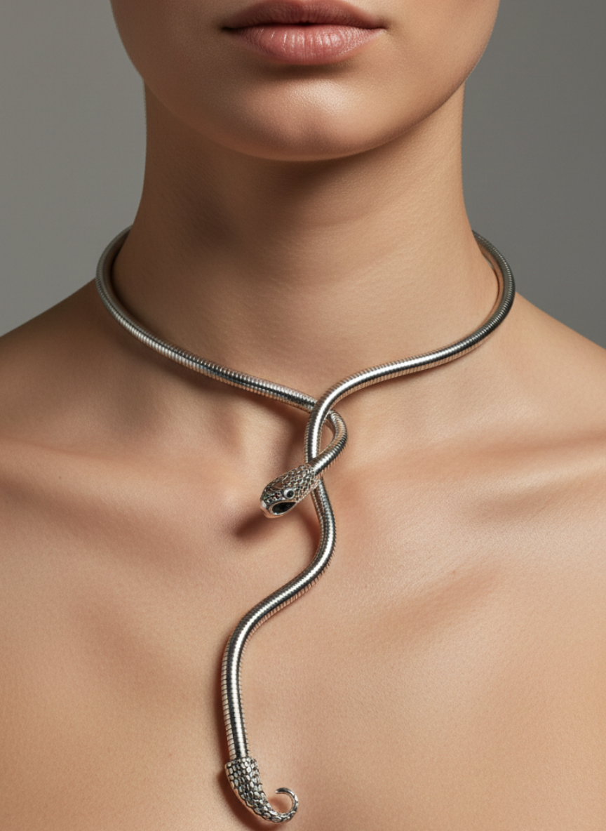 Twist Drop Snake Chain Necklace Silver