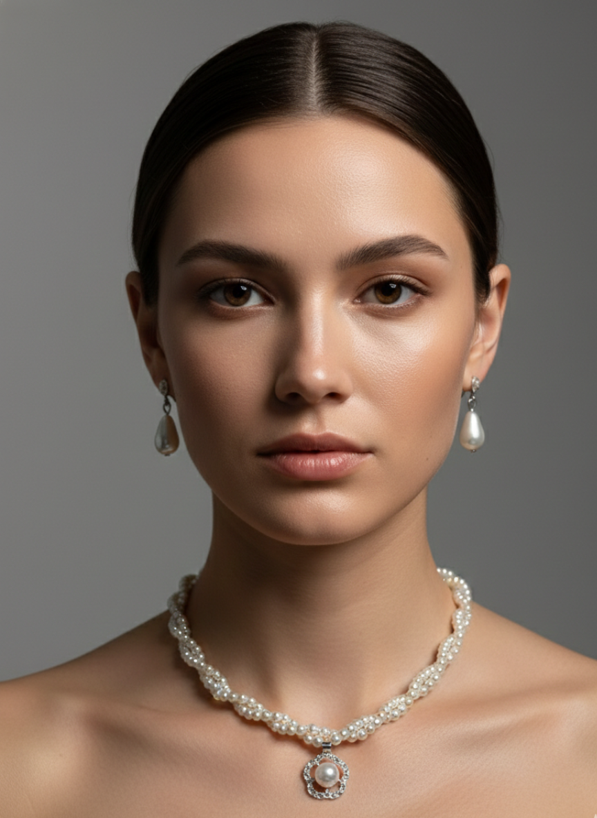 Pearl Round Necklace & Earring Set