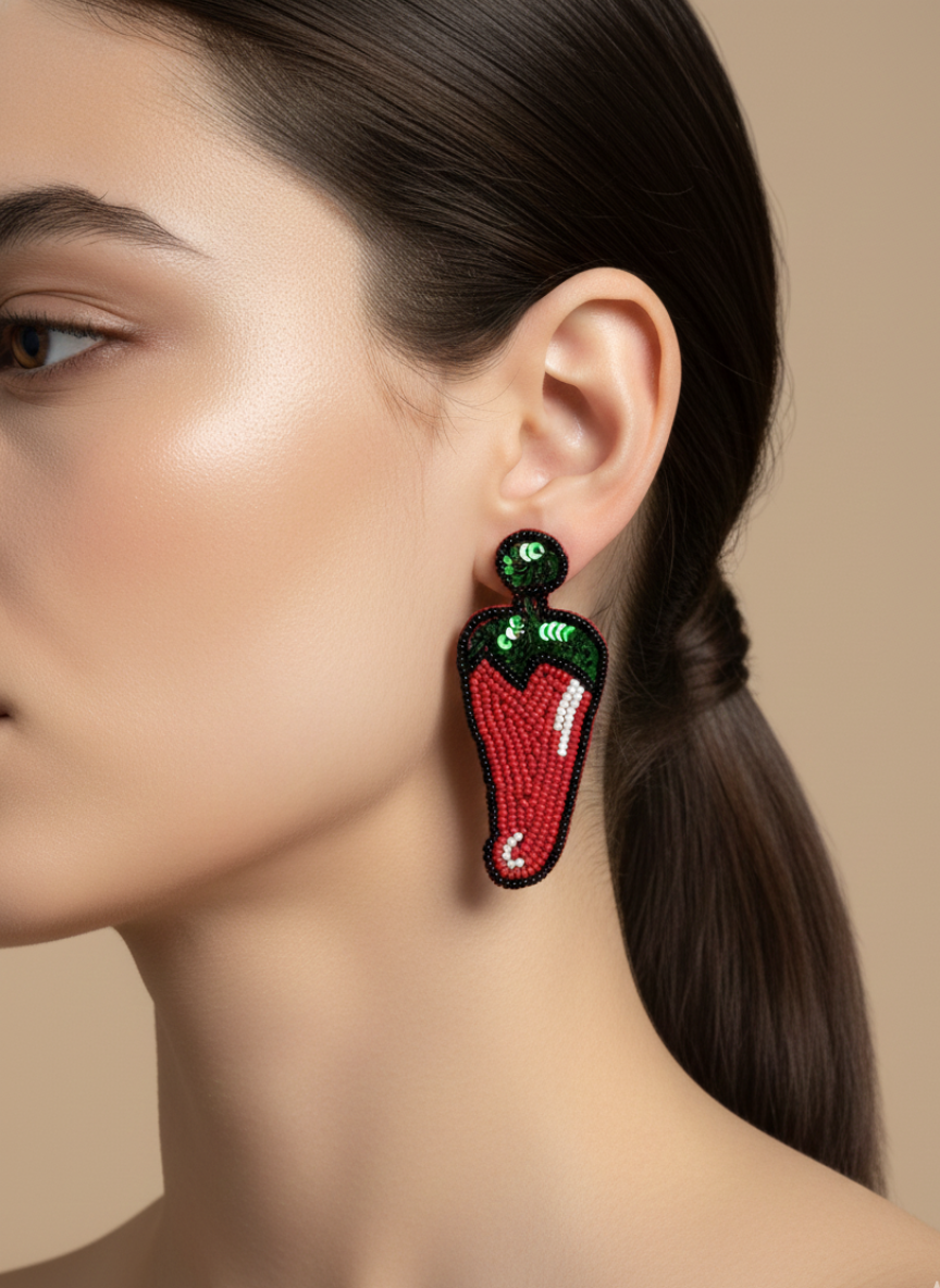 Spicy Red Chilli Beaded Handmade Earrings